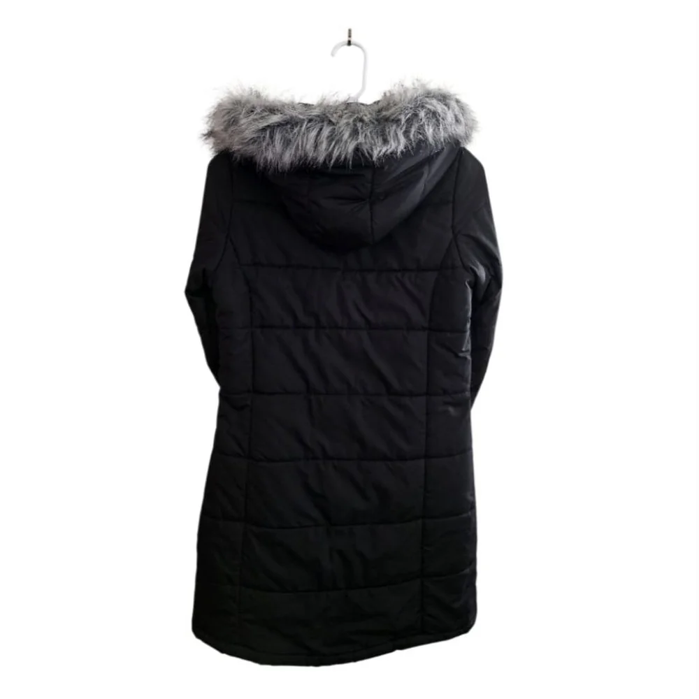Girls Justice Black Puffer Jacket with Gray Faux Fur Hood M